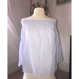 STRIPED OFF THE SHOULDER SHIRT